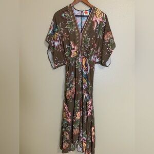 Anthropologie Farm Rio‎ Valentina Maxi Dress Womens XS Brown Pink Floral
